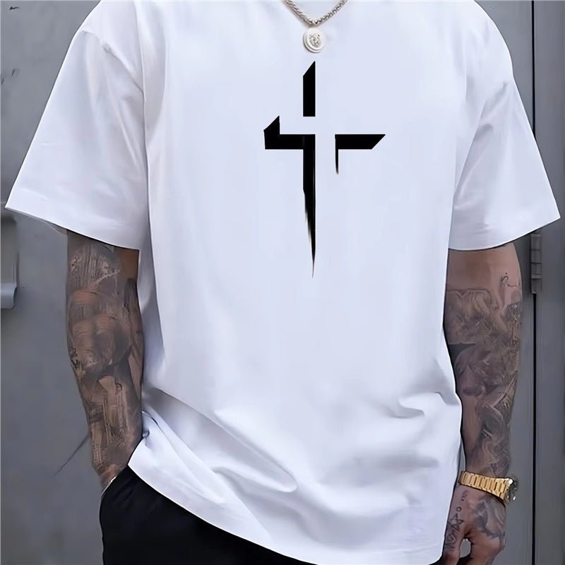Men's Striped Cross - Print Short Sleeve Tee - Maximus Grace