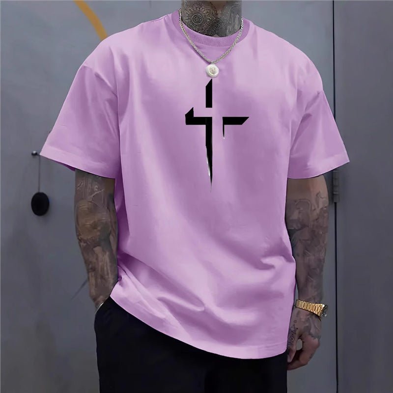 Men's Striped Cross - Print Short Sleeve Tee - Maximus Grace