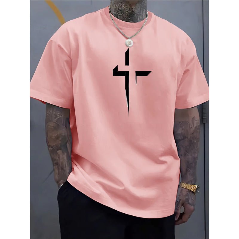Men's Striped Cross - Print Short Sleeve Tee - Maximus Grace