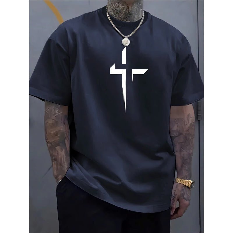 Men's Striped Cross-Print Short Sleeve Tee - Maximus Grace