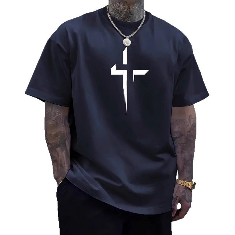 Men's Striped Cross-Print Short Sleeve Tee - Maximus Grace