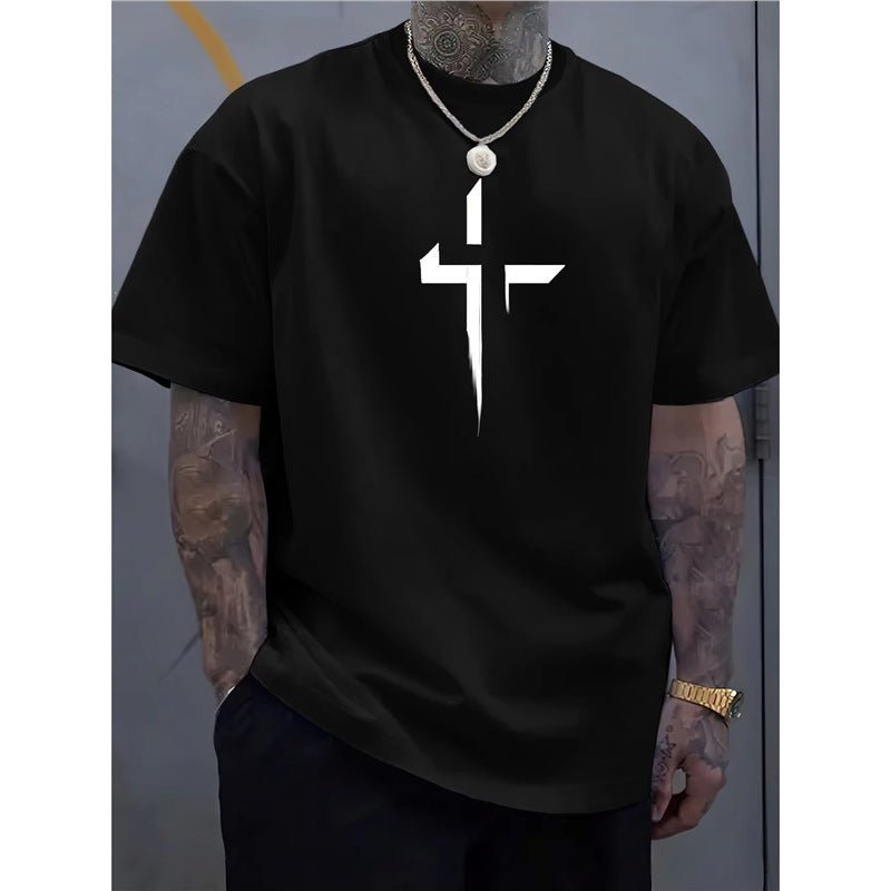 Men's Striped Cross - Print Short Sleeve Tee - Maximus Grace