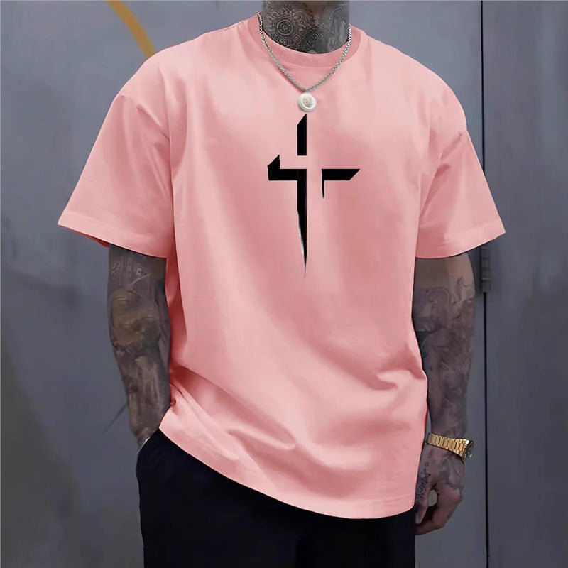 Men's Striped Cross - Print Short Sleeve Tee - Maximus Grace