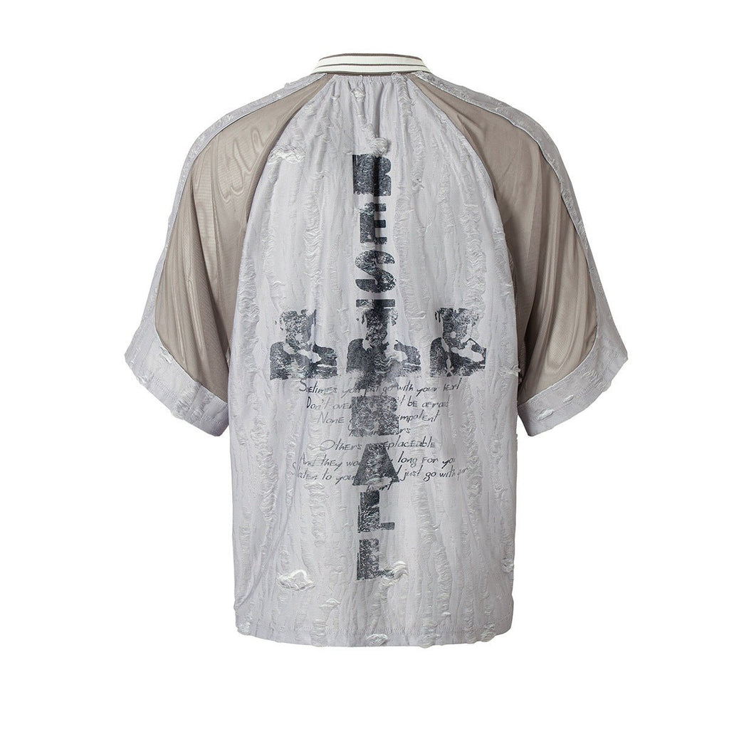 Men's Wood Grain Distressed Stitch Lapel Collar Short Sleeve Top - Maximus Grace