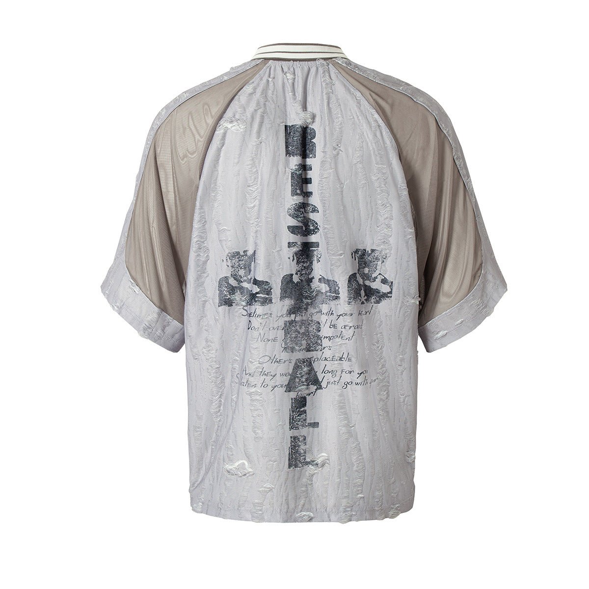 Men's Wood Grain Distressed Stitch Lapel Collar Short Sleeve Top - Maximus Grace