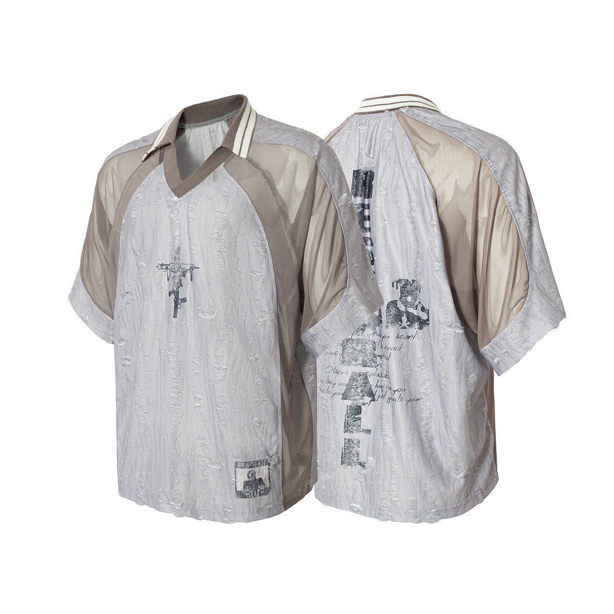 Men's Wood Grain Distressed Stitch Lapel Collar Short Sleeve Top - Maximus Grace