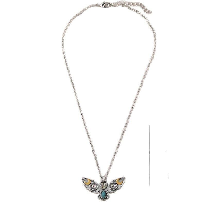 Owl Flower Moon Turquoise Necklace | May Flower Moon Wisdom Jewelry | Silver Unisex - Maximus Grace