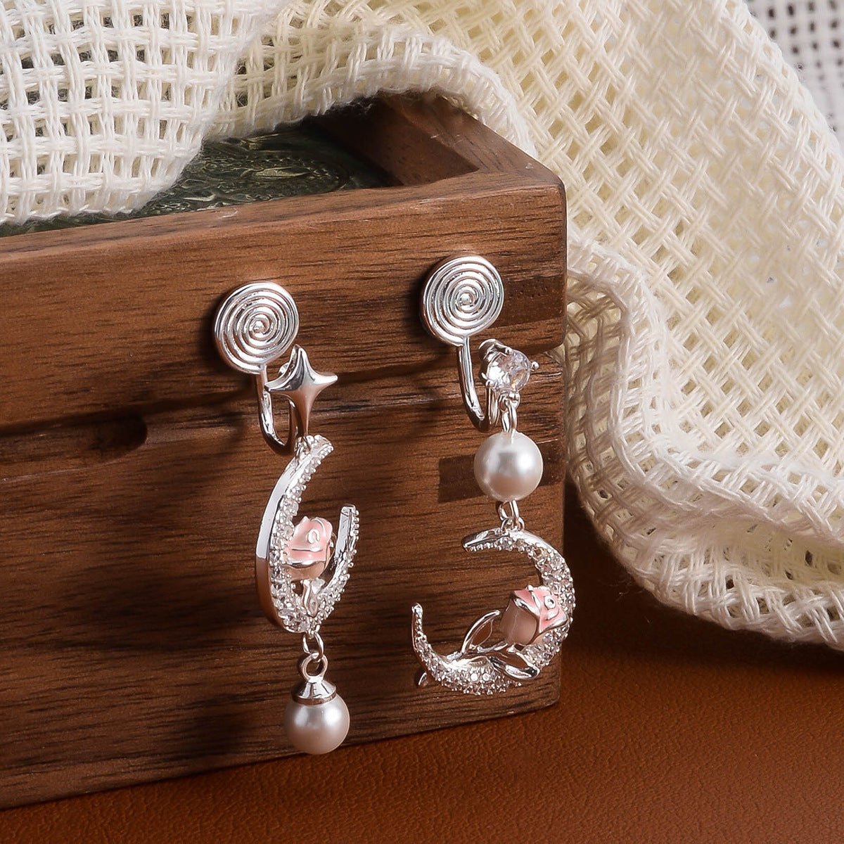 Rose Flower Moon Earrings | May Full Flower Moon Pearl Jewelry | Studs & Ear Clips - Maximus Grace