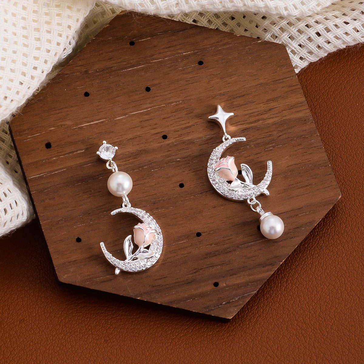 Rose Flower Moon Earrings | May Full Flower Moon Pearl Jewelry | Studs & Ear Clips - Maximus Grace