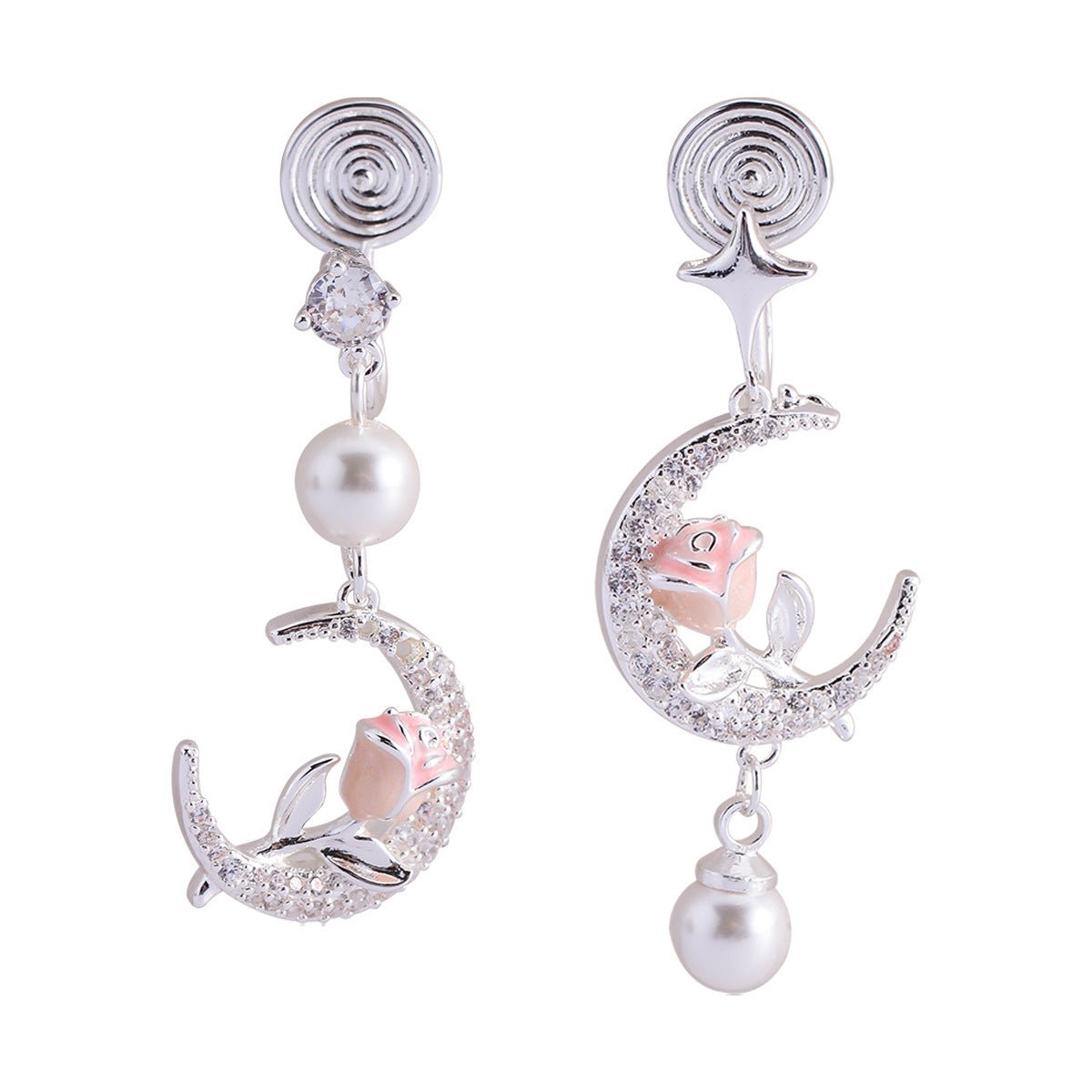 Rose Flower Moon Earrings | May Full Flower Moon Pearl Jewelry | Studs & Ear Clips - Maximus Grace