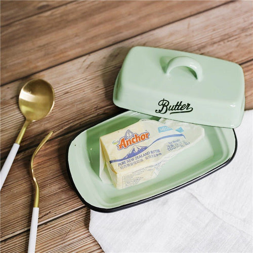 Southern Grace Lake Blue Enamel Butter & Cheese Box with Lid | Kitchen Storage - Maximus Grace