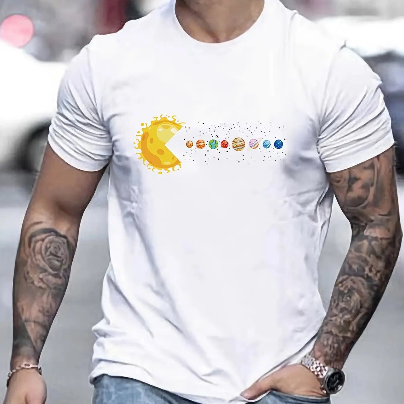 Sun Eating Planet Graphic Pure Cotton Loose Fit Round Neck Tee - Maximus Grace