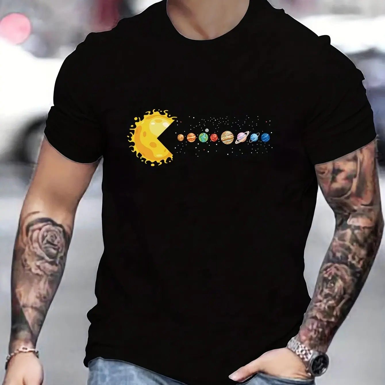 Sun Eating Planet Graphic Pure Cotton Loose Fit Round Neck Tee - Maximus Grace