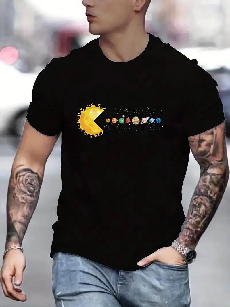 Sun Eating Planet Graphic Pure Cotton Loose Fit Round Neck Tee - Maximus Grace