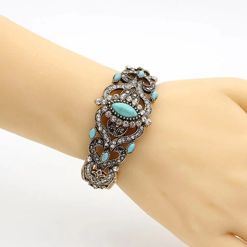 Vintage Lake Blue & Gray Alloy Fashion Bracelet | Boho Statement Bracelet - Maximus Grace
