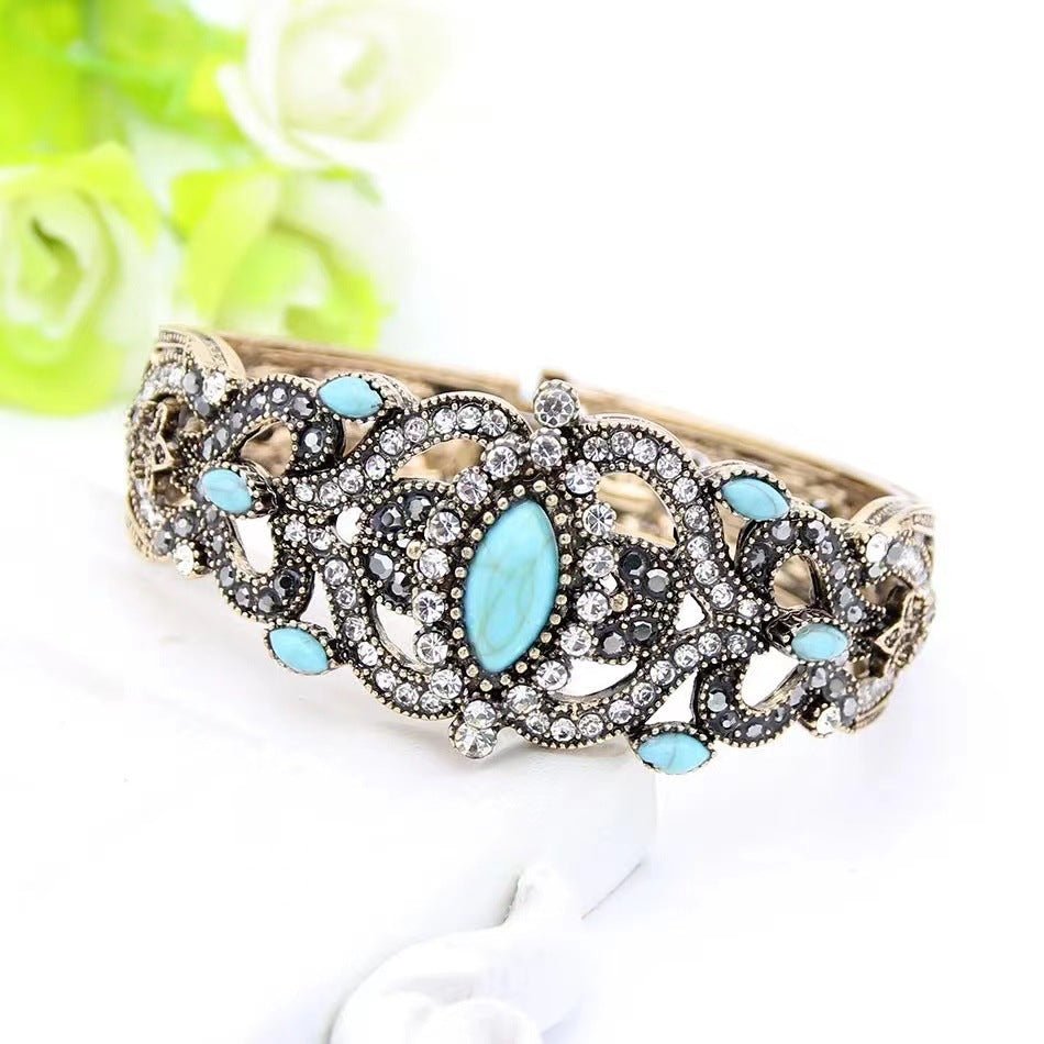 Vintage Lake Blue & Gray Alloy Fashion Bracelet | Boho Statement Bracelet - Maximus Grace
